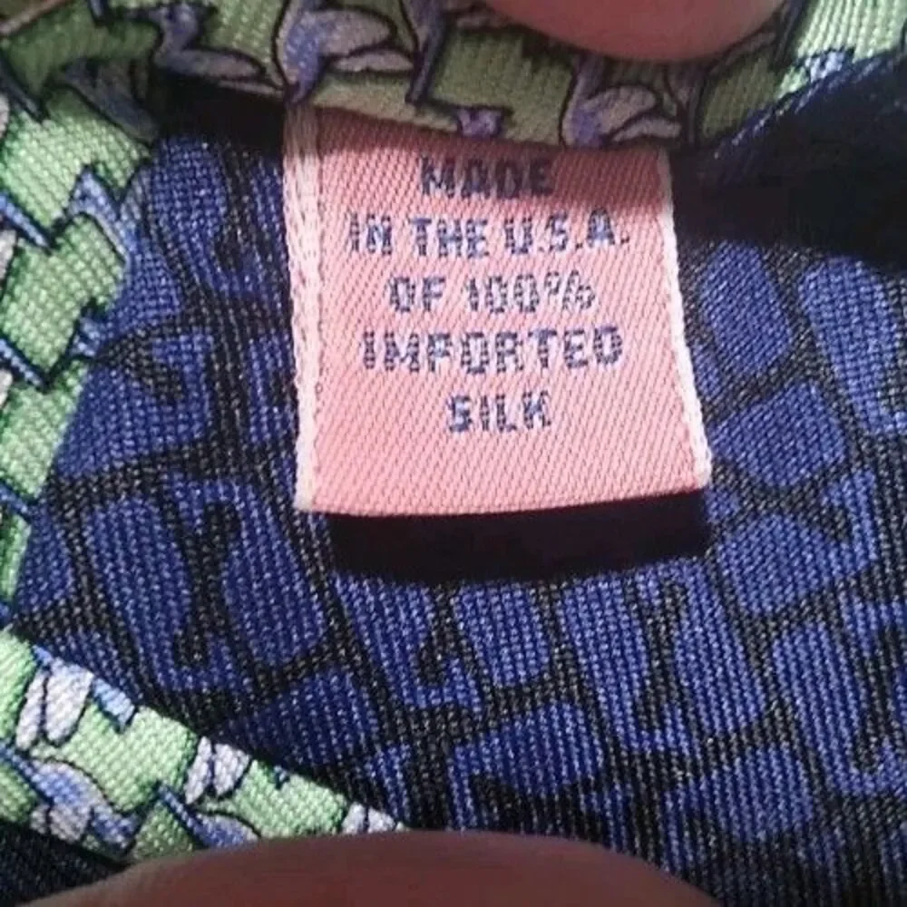 Vineyard Vines Bird Print Silk Tie Green Blue Made USA Shep & Ian